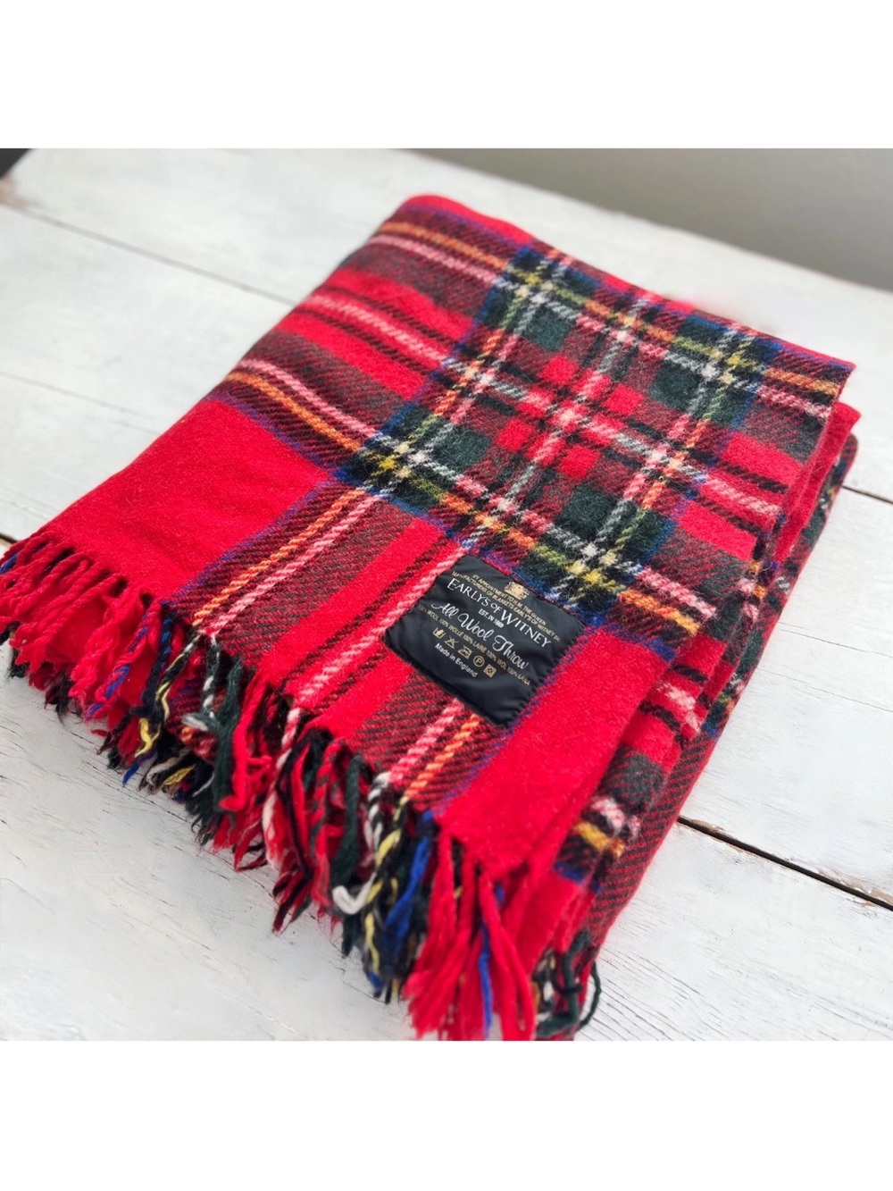 Early's Of Witney Plaid All Wool Throw BLANKET Red Fringe Holiday Winter England